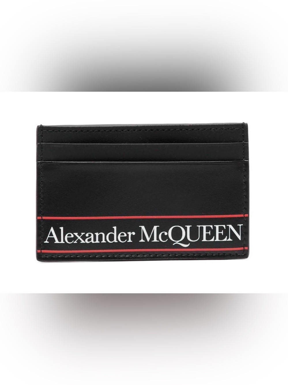 Alexander McQueen Black Leather Card Case with Red Stripe